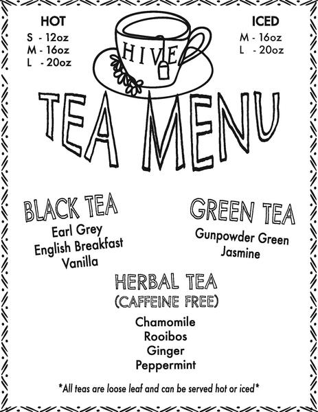 Hive Tea Menu Hive Tea Menu